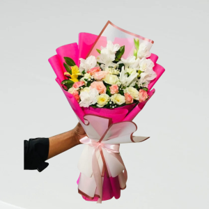 Pink and White Roses With Gladiolus