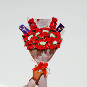 Red Roses Chocolate Bouquet with Teddy Bear