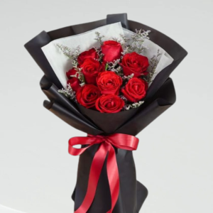 Red Roses with black bouquet