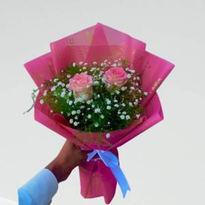 Pink Roses in Pink Velvet Bouquet