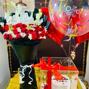 Red Bouquet with Cake