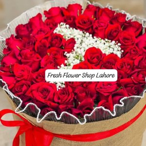 ROUND BOX & RED ROSE & BABY BREATH FLOWER